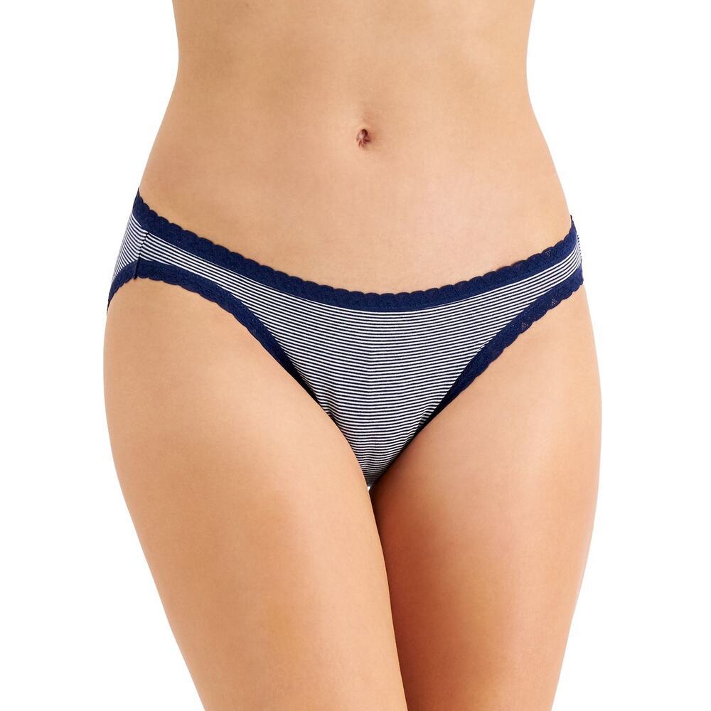 Jenni Lace Trim Bikini Underwear Panties Thin Stripe Navy NWT Plus Size XXL